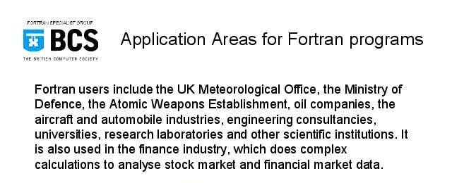 Application Areas for Fortran program